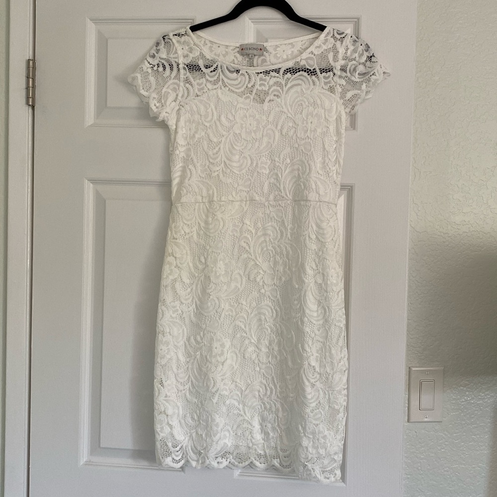 White Lace Bodycon Mini Dress - Small